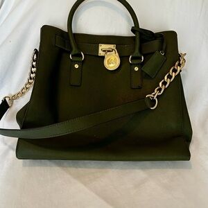 Green and Gold Satchel with Structured Design